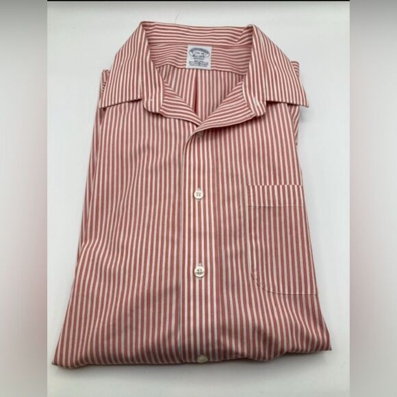 Brooks Brothers Men’s Regent Button Down Shirt Orange & White Stripes Sz L - Picture 1 of 11